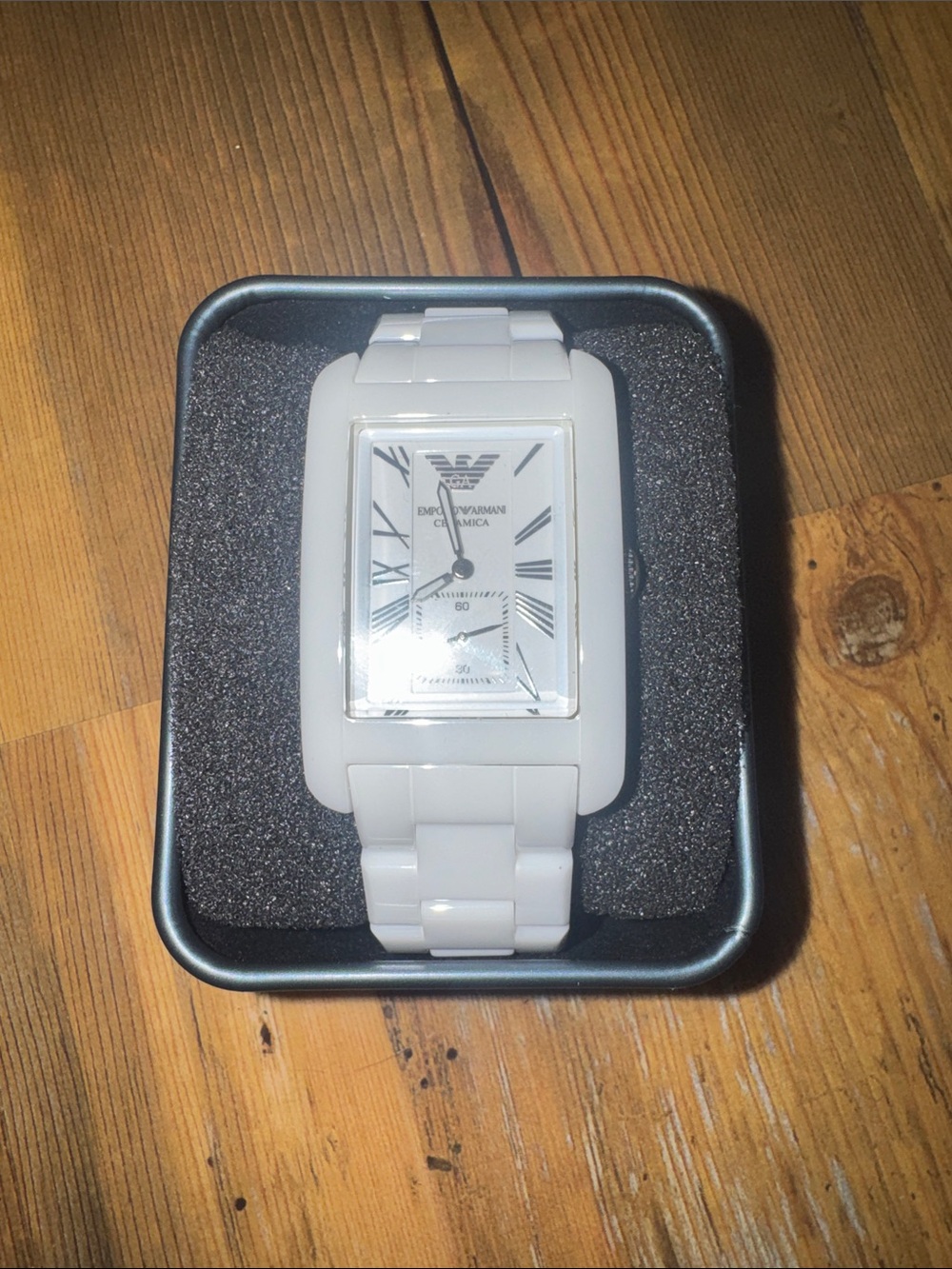 Emporio Armani White Ceramic Rectangular Bracelet Watch
